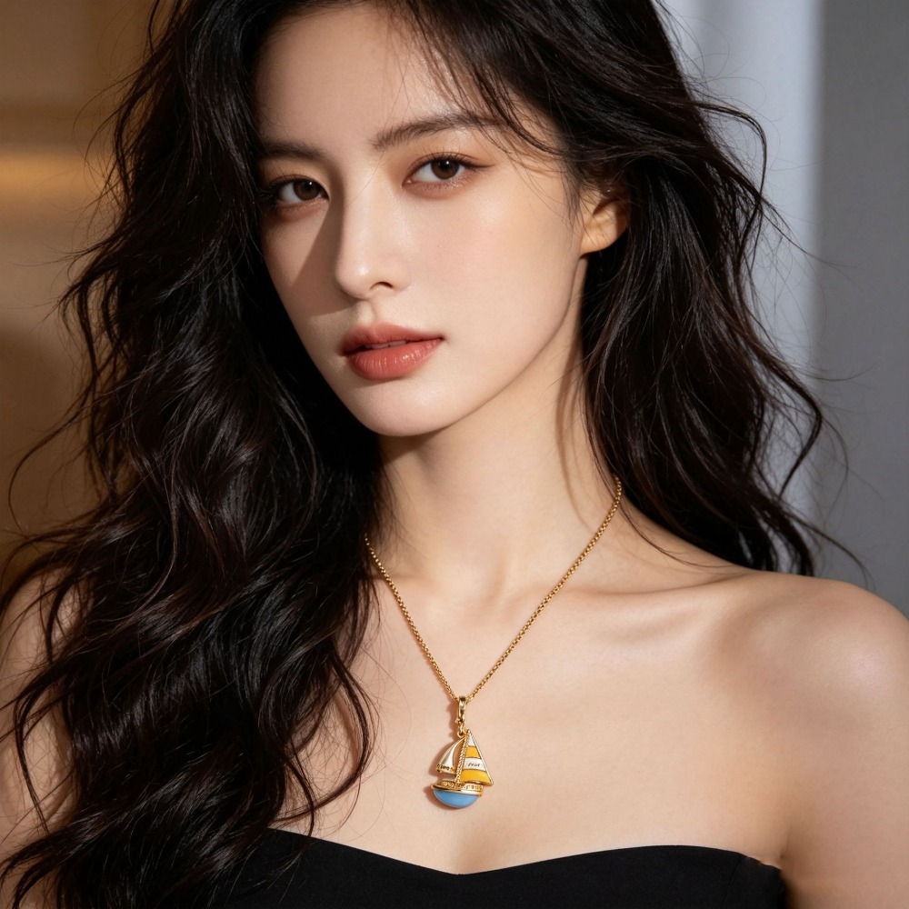 Elegant Enamel Glaze Blue Sail - đánh giá và giá Initial Letter Necklace 18K Gold
