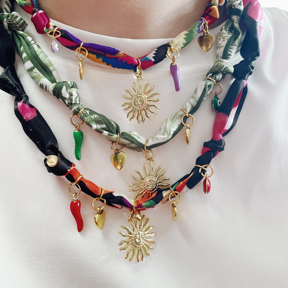 Golden Sun Charms Scarf Neckla - đánh giá và giá Pearl Choker Necklace Vintage