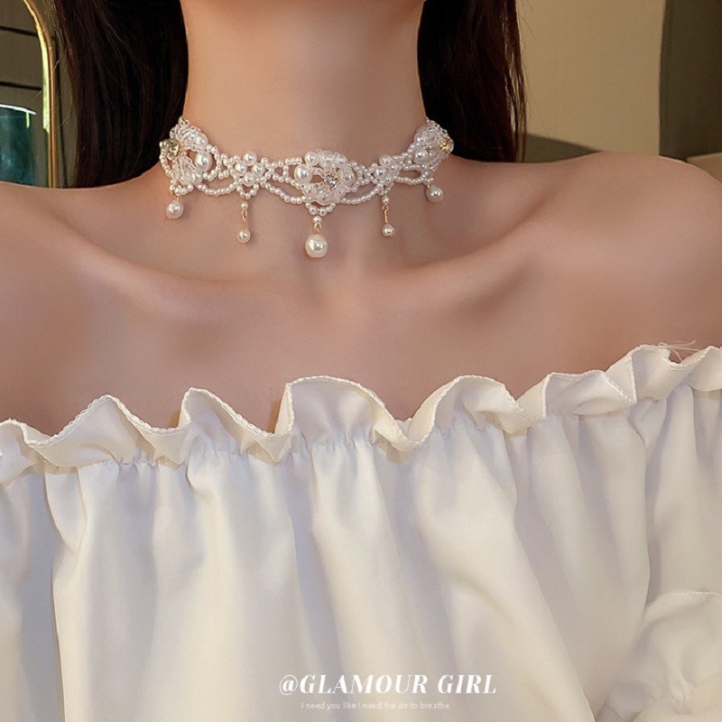 Mới Pha Lê Hoa Ngọc Trai Vòng  - đánh giá và giá Pearl Choker Necklace Vintage