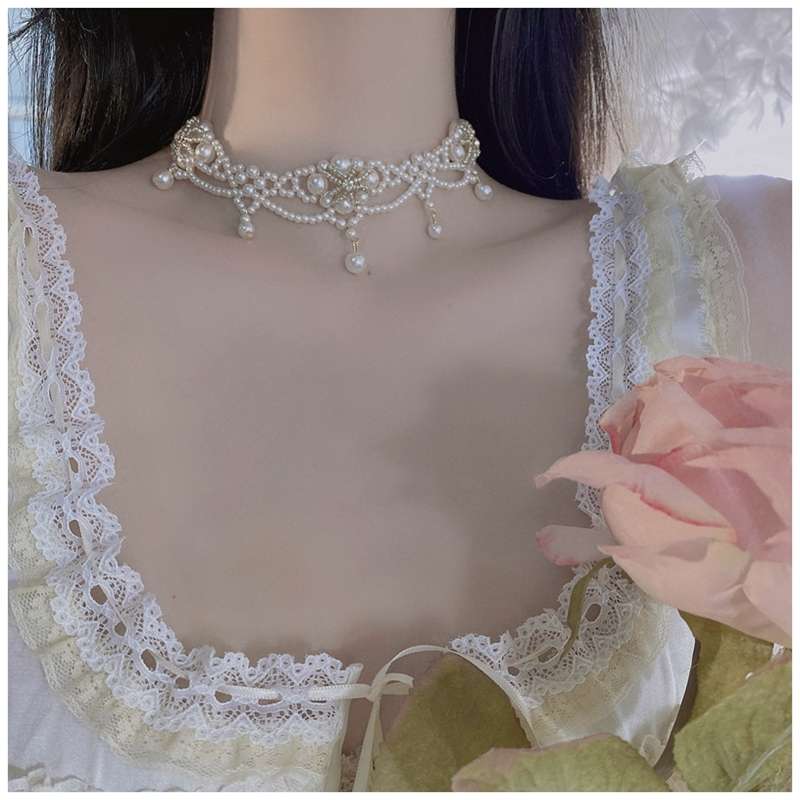 Mới Pha Lê Hoa Ngọc Trai Vòng  - đánh giá và giá Pearl Choker Necklace Vintage